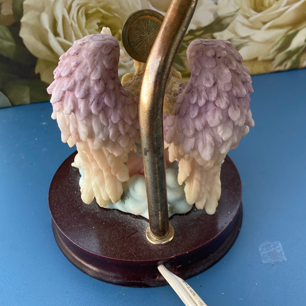 Ceramic Angel Wooden base, Resin Etched Lithopane Shade - Picture 7 of 8
